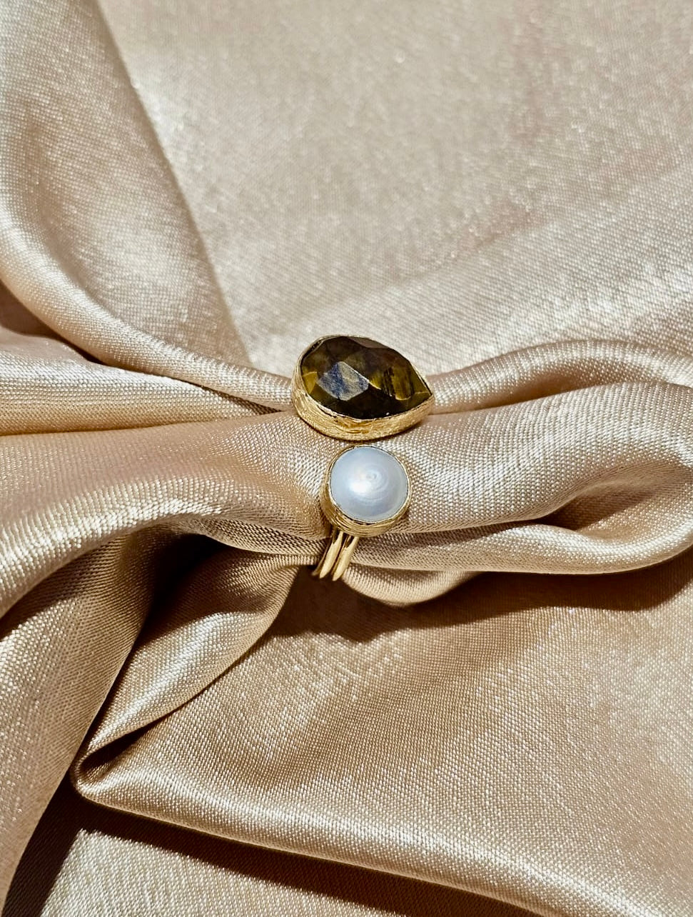 Aydin 2 Stone Tear drop with pearl Ring