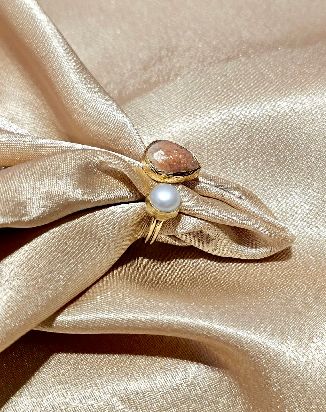 Aydin 2 Stone Tear drop with pearl Ring