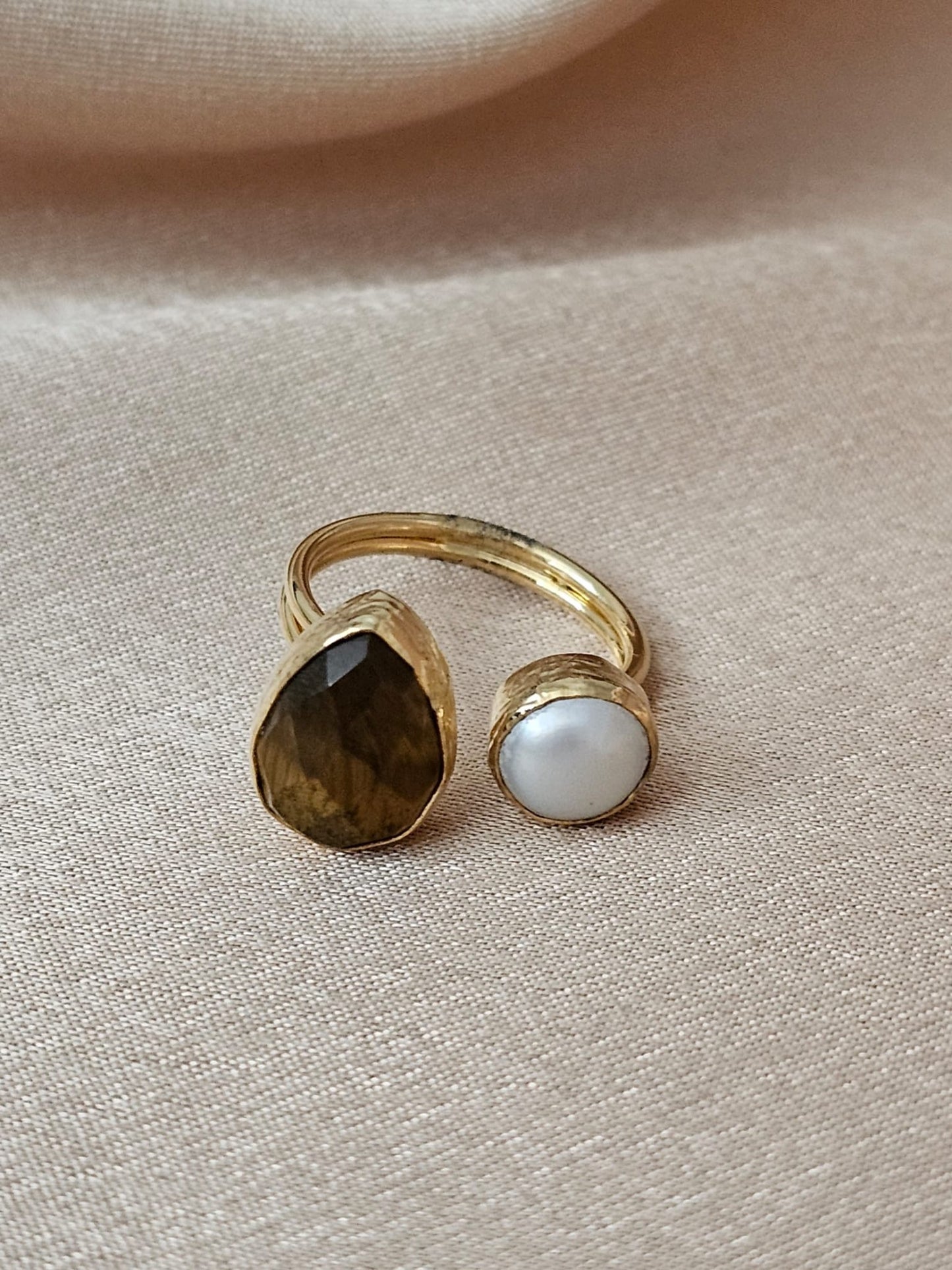 Aydin 2 Stone Tear drop with pearl Ring